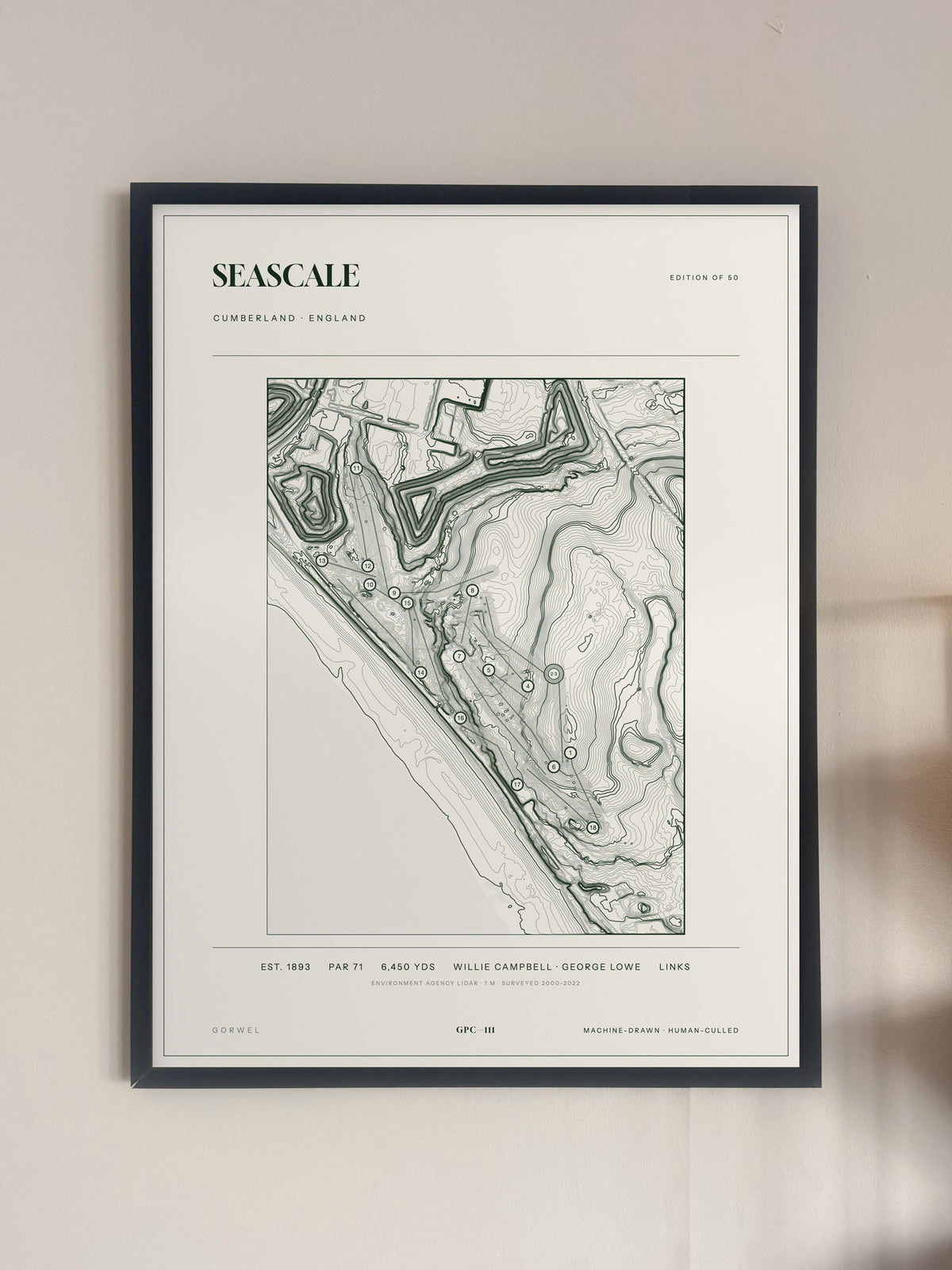 Seascale, Cumberland print, framed, on a wall