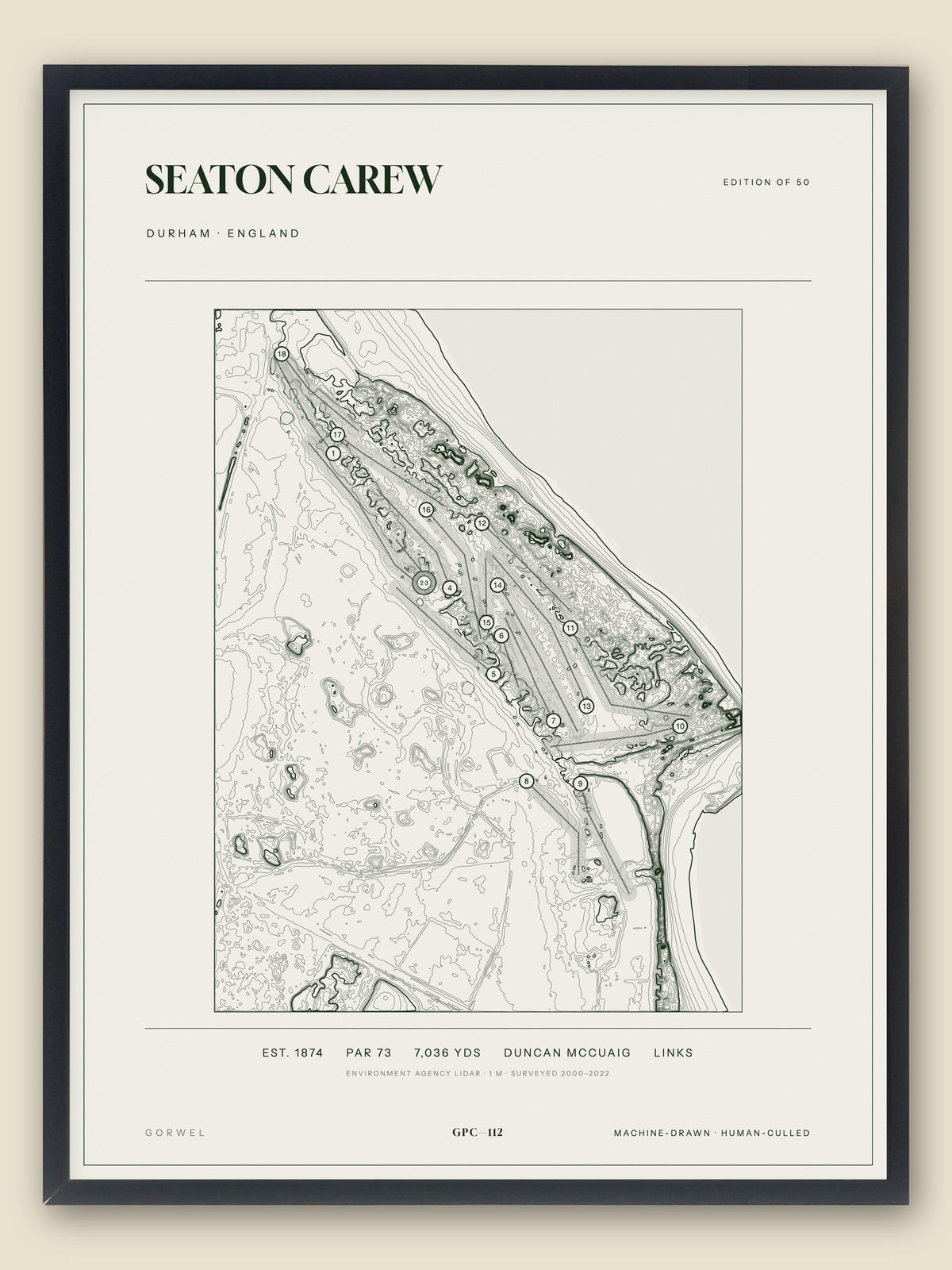 Seaton Carew, Durham topographic golf course print, framed — Gorwel Print Co