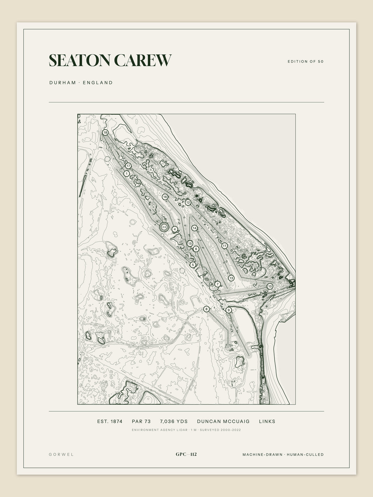 Seaton Carew, Durham topographic golf course print