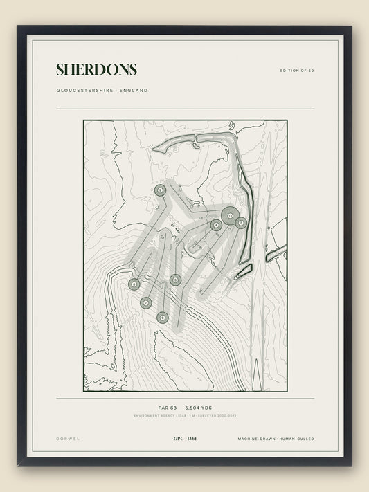 Sherdons, Gloucestershire topographic golf course print, framed — Gorwel Print Co