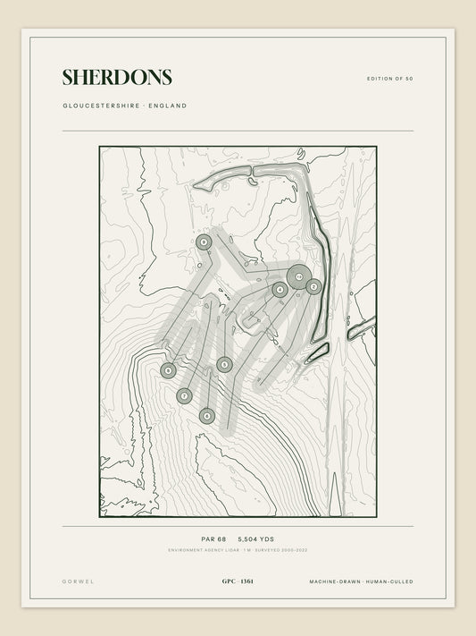 Sherdons, Gloucestershire topographic golf course print