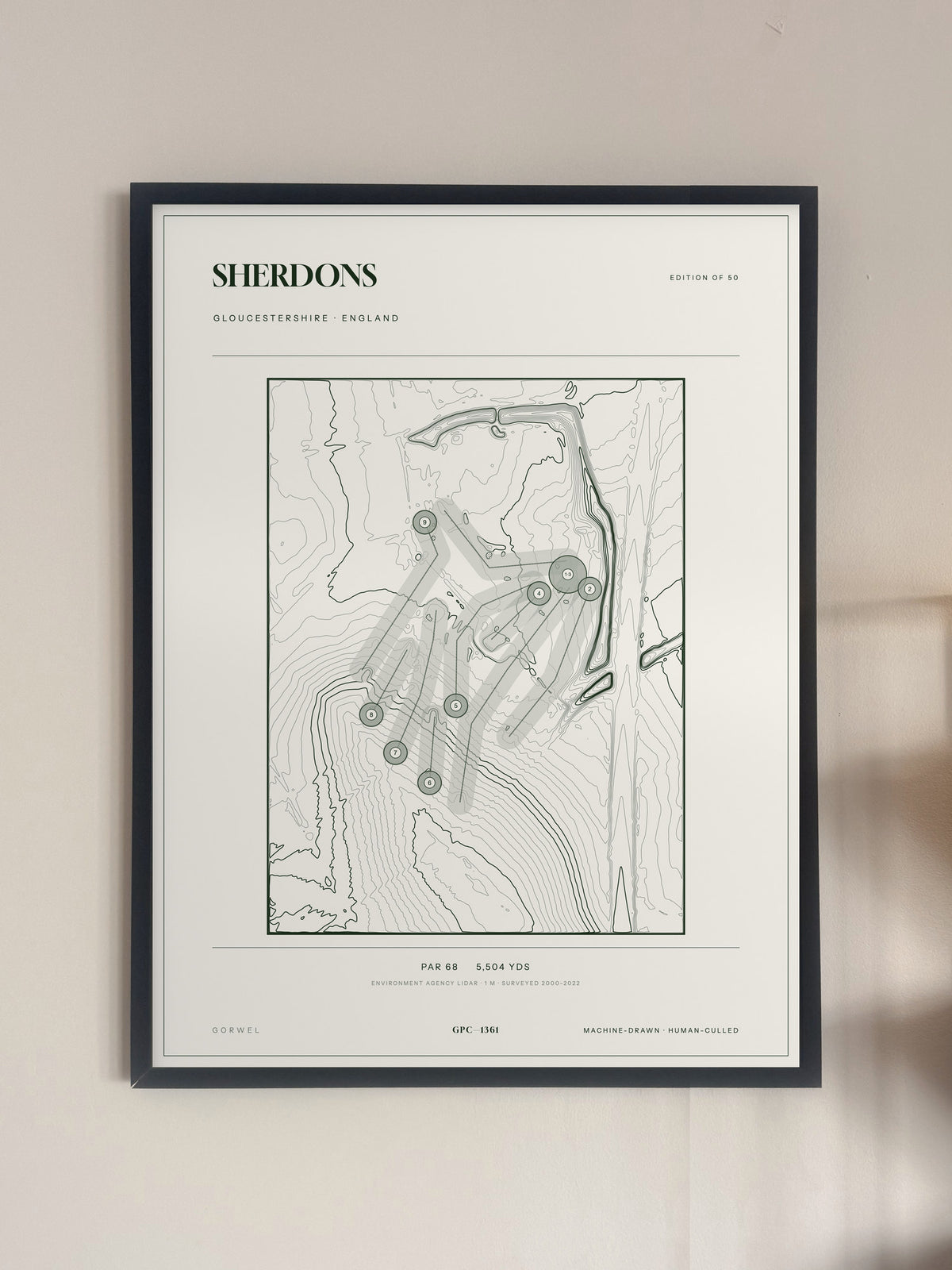 Sherdons, Gloucestershire print, framed, on a wall