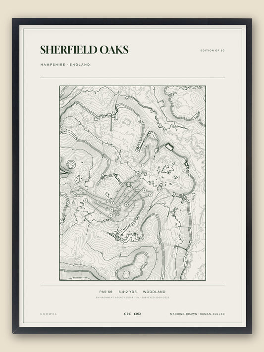 Sherfield Oaks, Hampshire topographic golf course print, framed — Gorwel Print Co