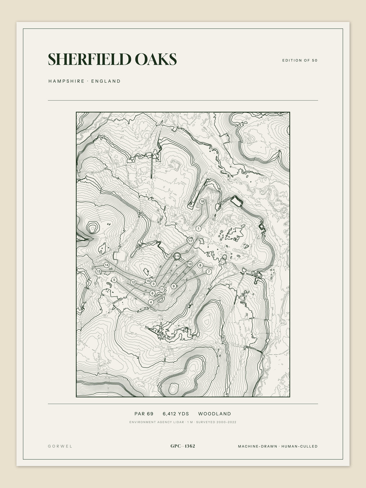 Sherfield Oaks, Hampshire topographic golf course print
