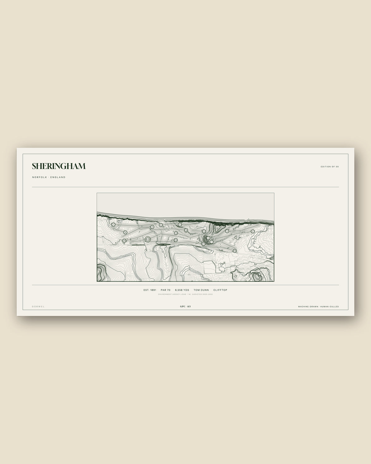 Sheringham, Norfolk topographic golf course print