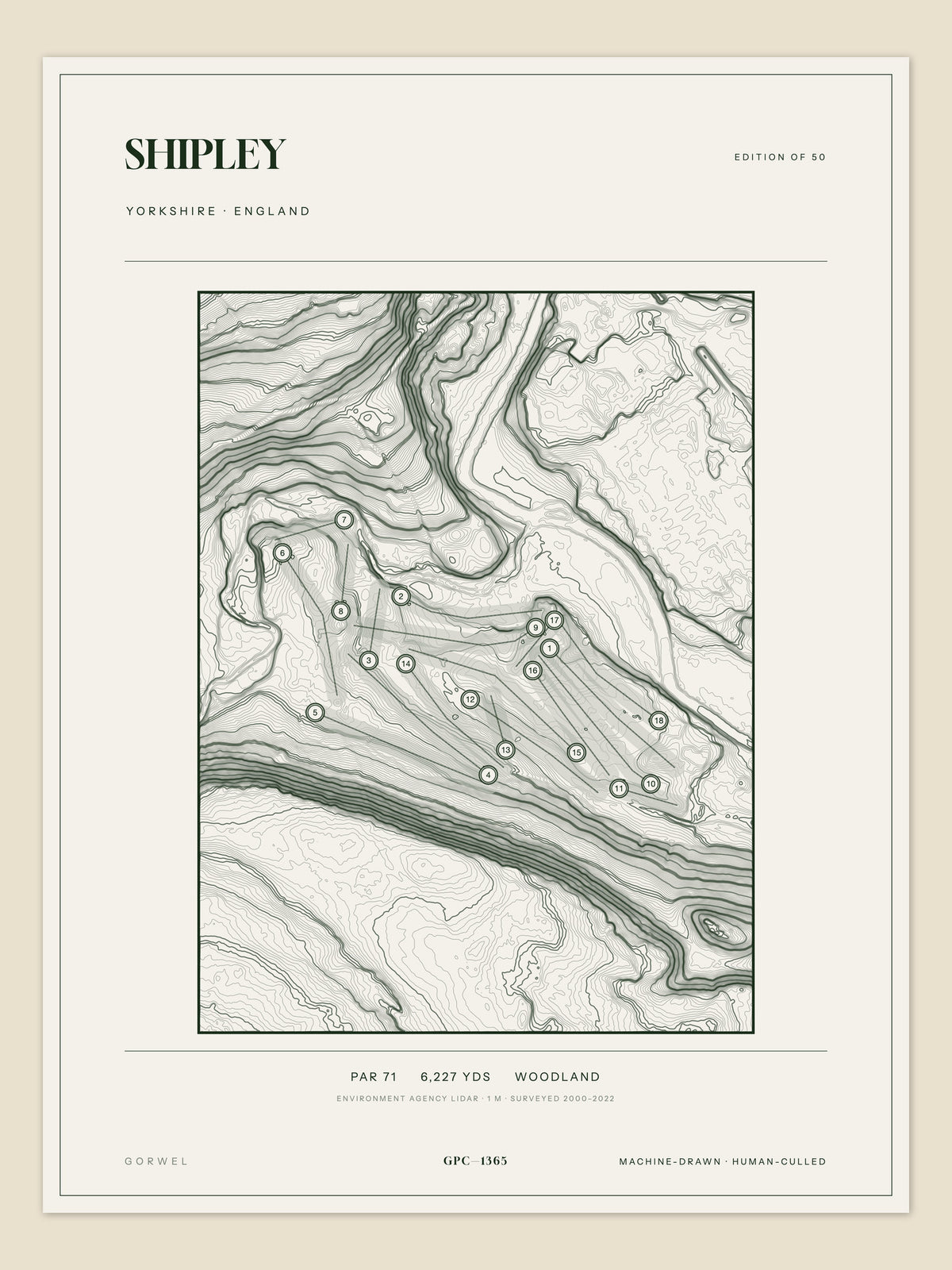 Shipley topographic golf course print — unframed sheet — Gorwel Print Co