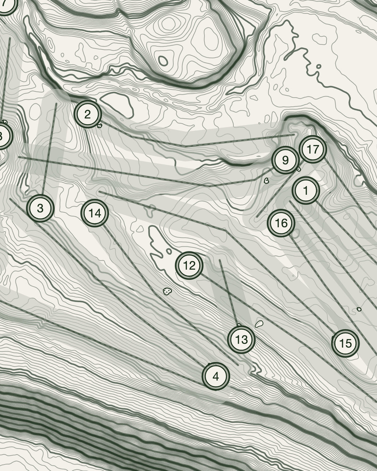 Shipley topographic golf course print — contour detail — Gorwel Print Co