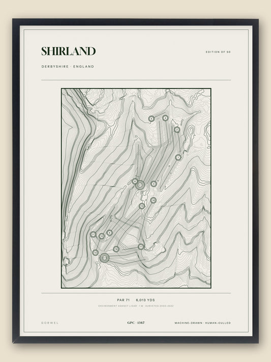 Shirland, Derbyshire topographic golf course print, framed — Gorwel Print Co