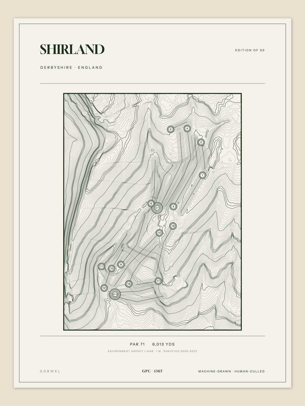 Shirland, Derbyshire topographic golf course print
