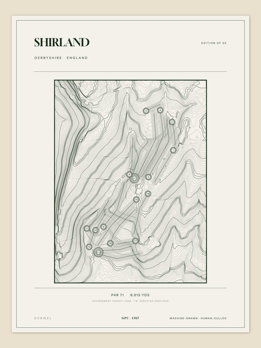 Shirland, Derbyshire topographic golf course print