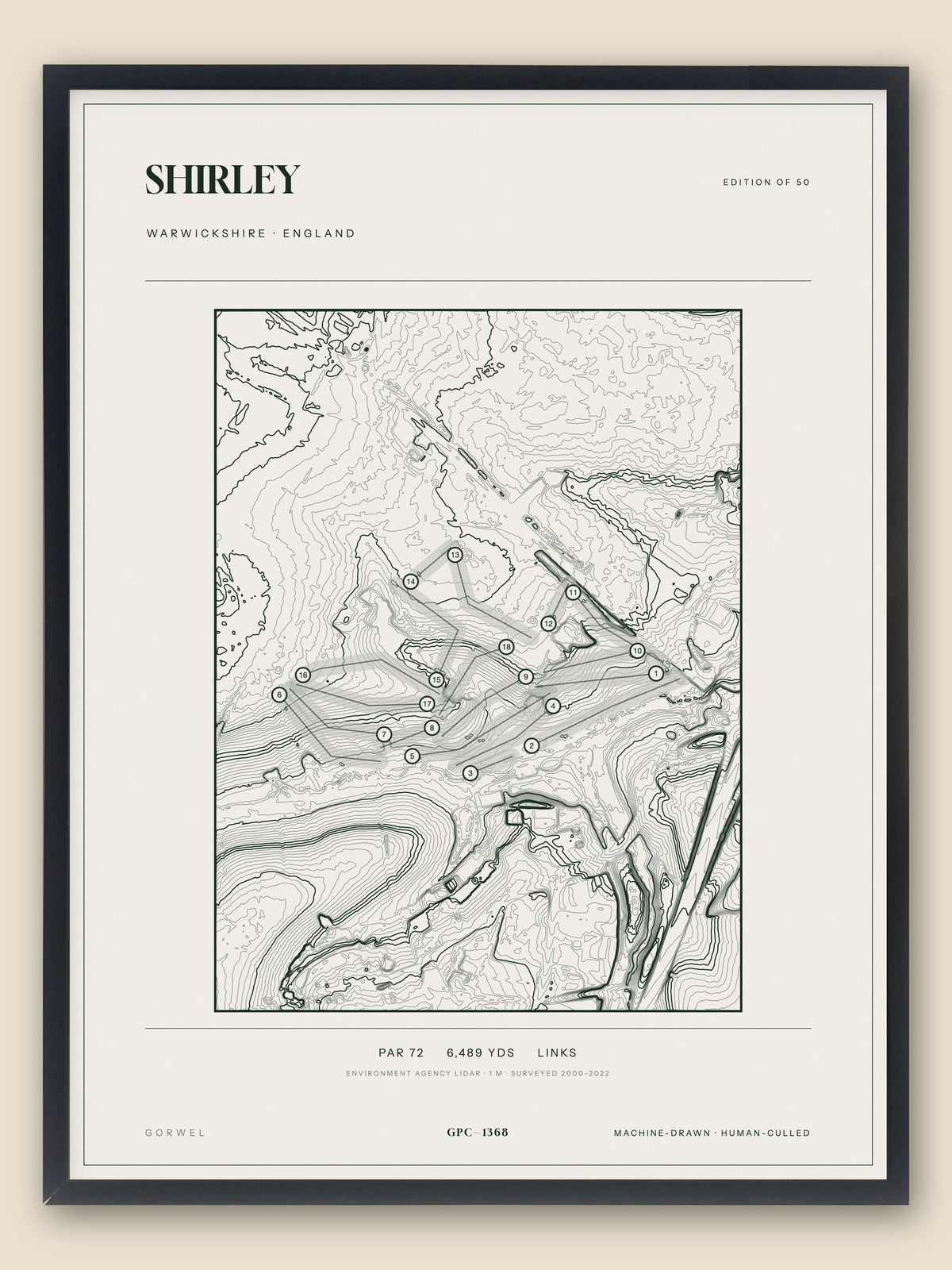 Shirley, Warwickshire topographic golf course print, framed — Gorwel Print Co