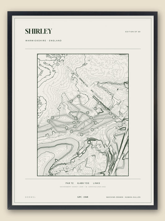 Shirley, Warwickshire topographic golf course print, framed — Gorwel Print Co