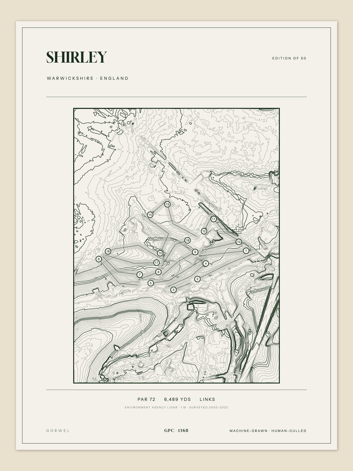 Shirley, Warwickshire topographic golf course print