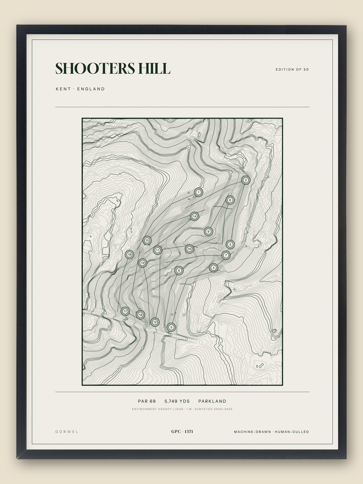 Shooters Hill, Kent topographic golf course print, framed — Gorwel Print Co