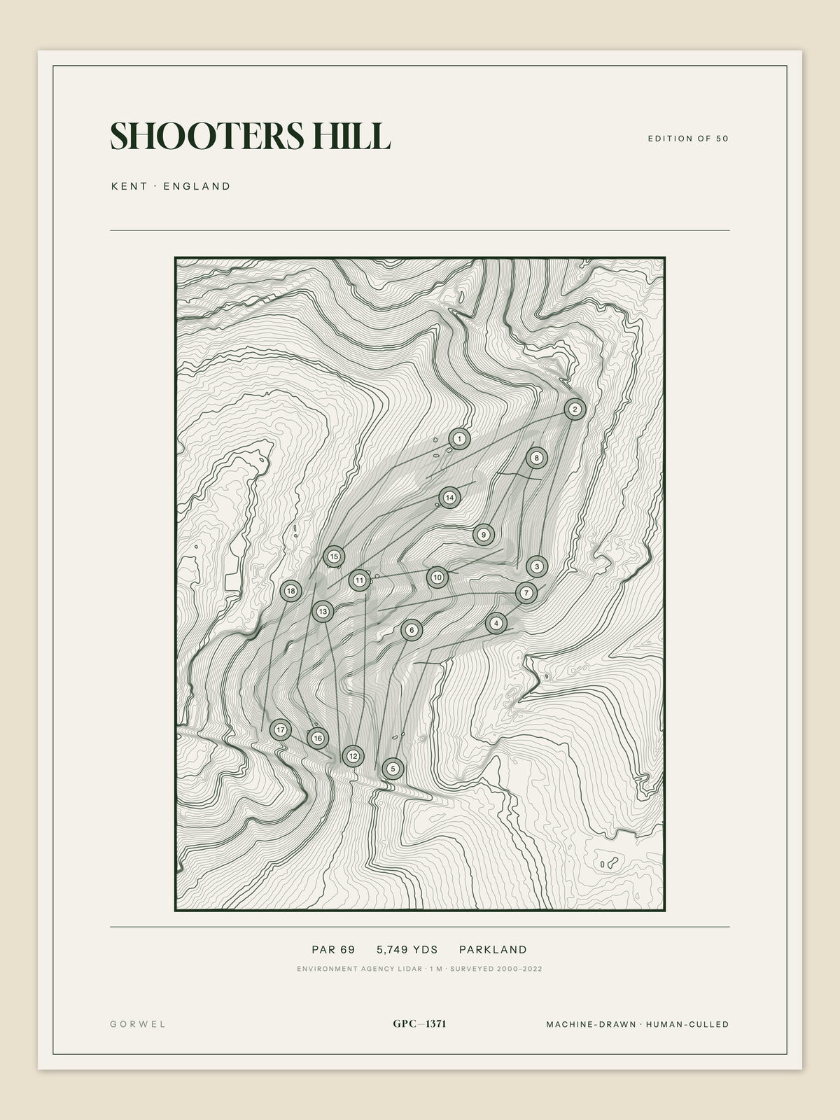 Shooters Hill, Kent topographic golf course print