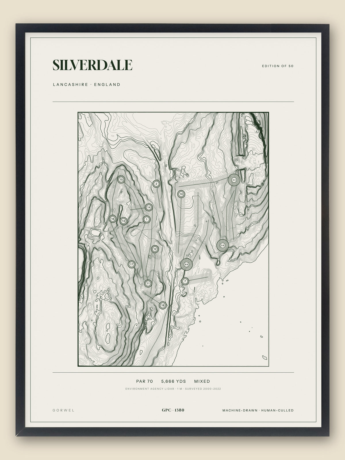 Silverdale, Lancashire topographic golf course print, framed — Gorwel Print Co