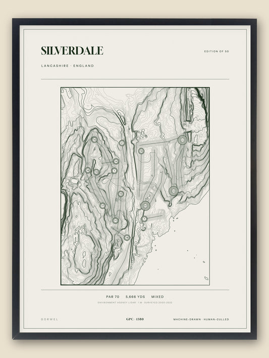 Silverdale, Lancashire topographic golf course print, framed — Gorwel Print Co