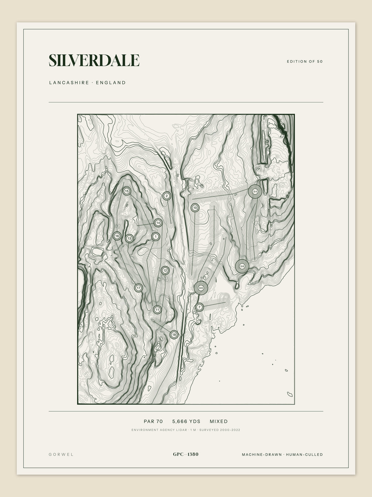 Silverdale, Lancashire topographic golf course print