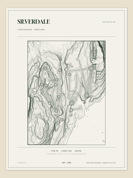 Silverdale, Lancashire topographic golf course print