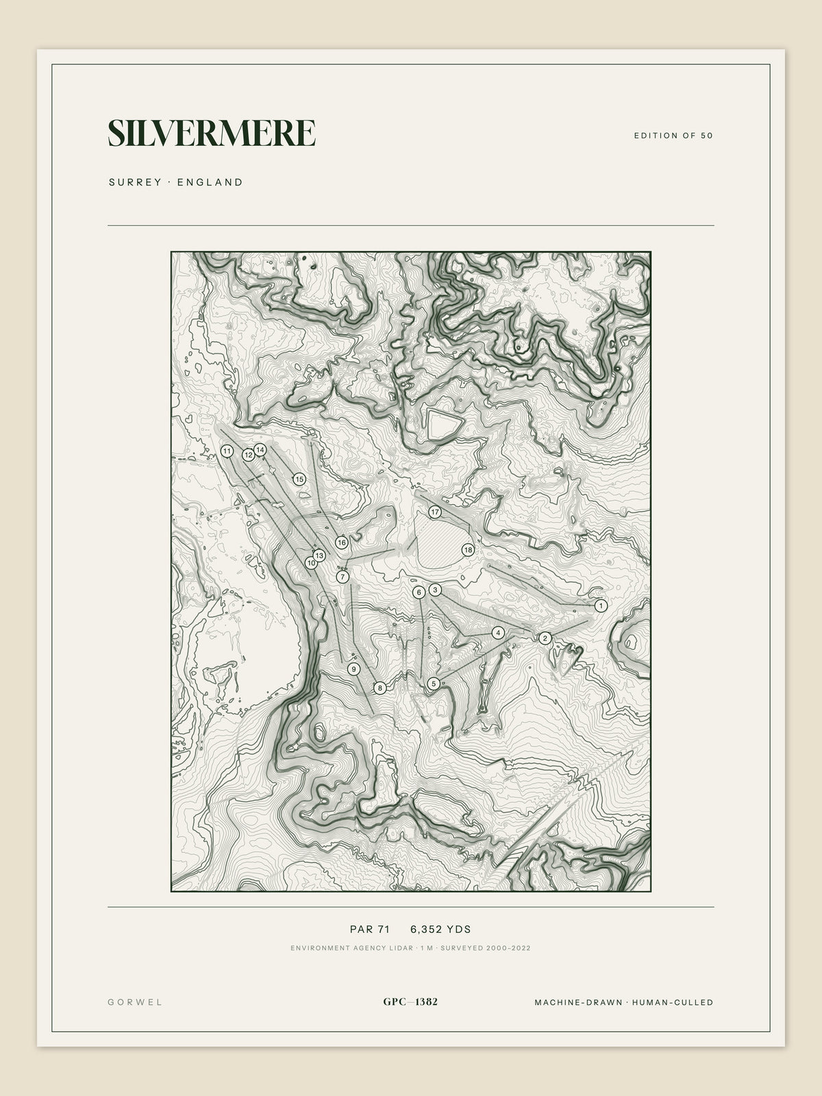 Silvermere topographic golf course print — unframed sheet — Gorwel Print Co