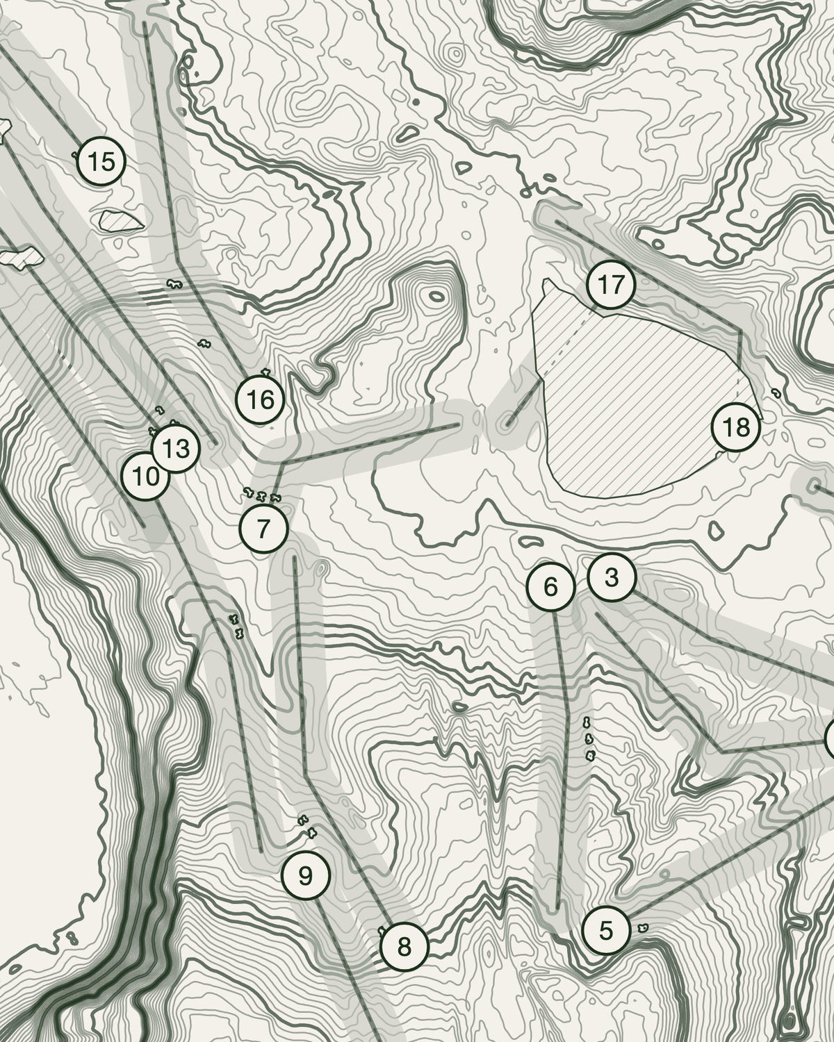 Silvermere topographic golf course print — contour detail — Gorwel Print Co