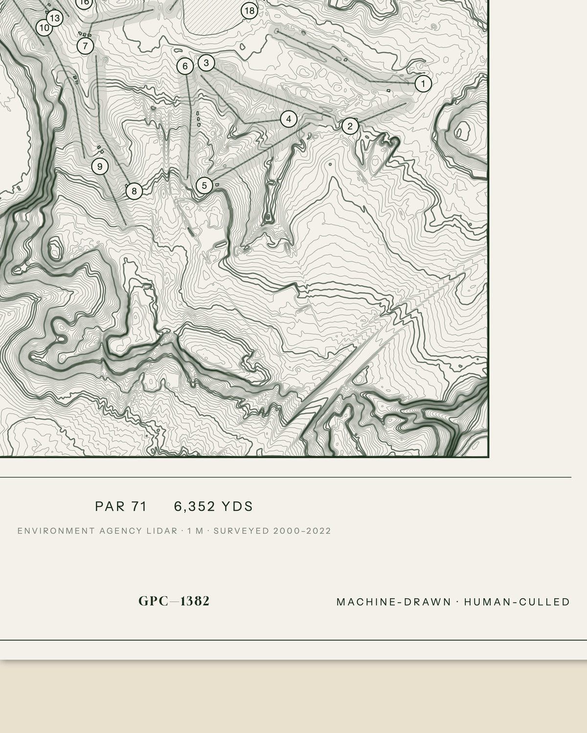 Silvermere topographic golf course print — data strip and edition mark — Gorwel Print Co