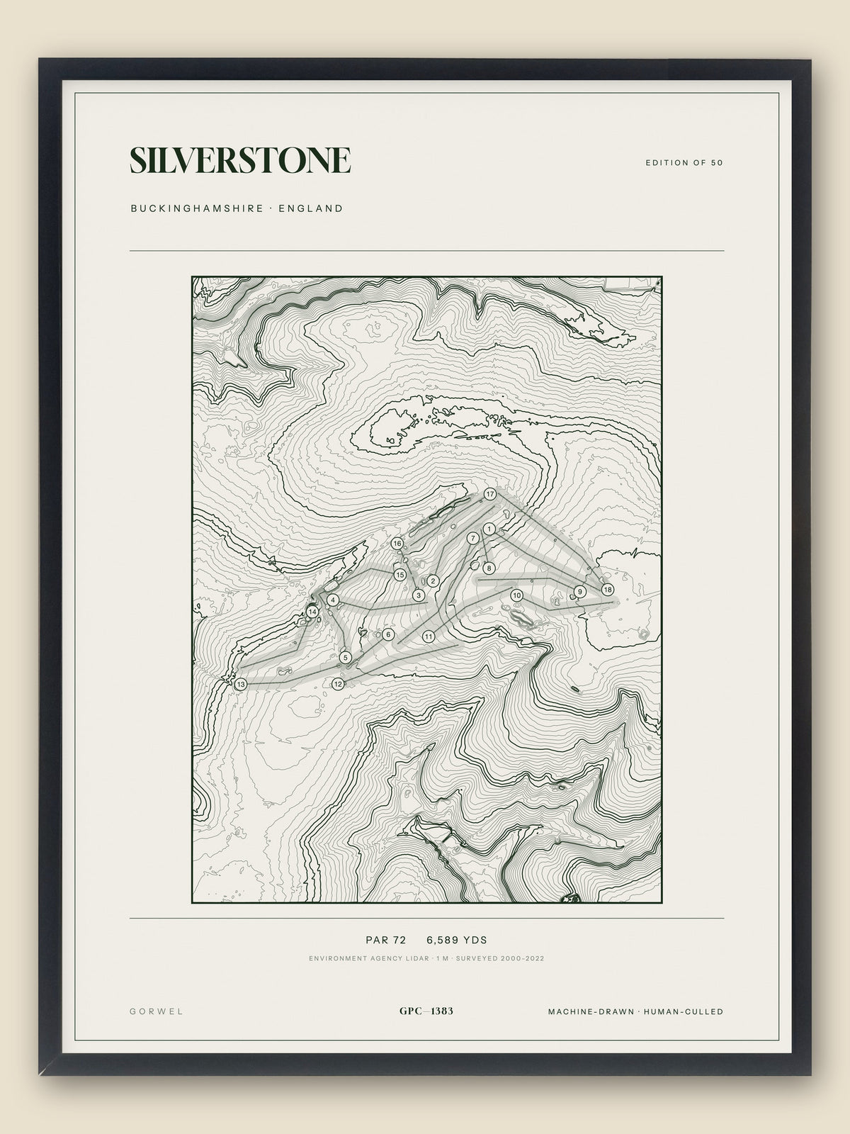 Silverstone, Buckinghamshire topographic golf course print, framed — Gorwel Print Co