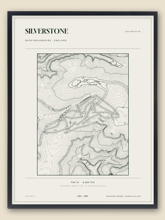 Silverstone, Buckinghamshire topographic golf course print, framed — Gorwel Print Co