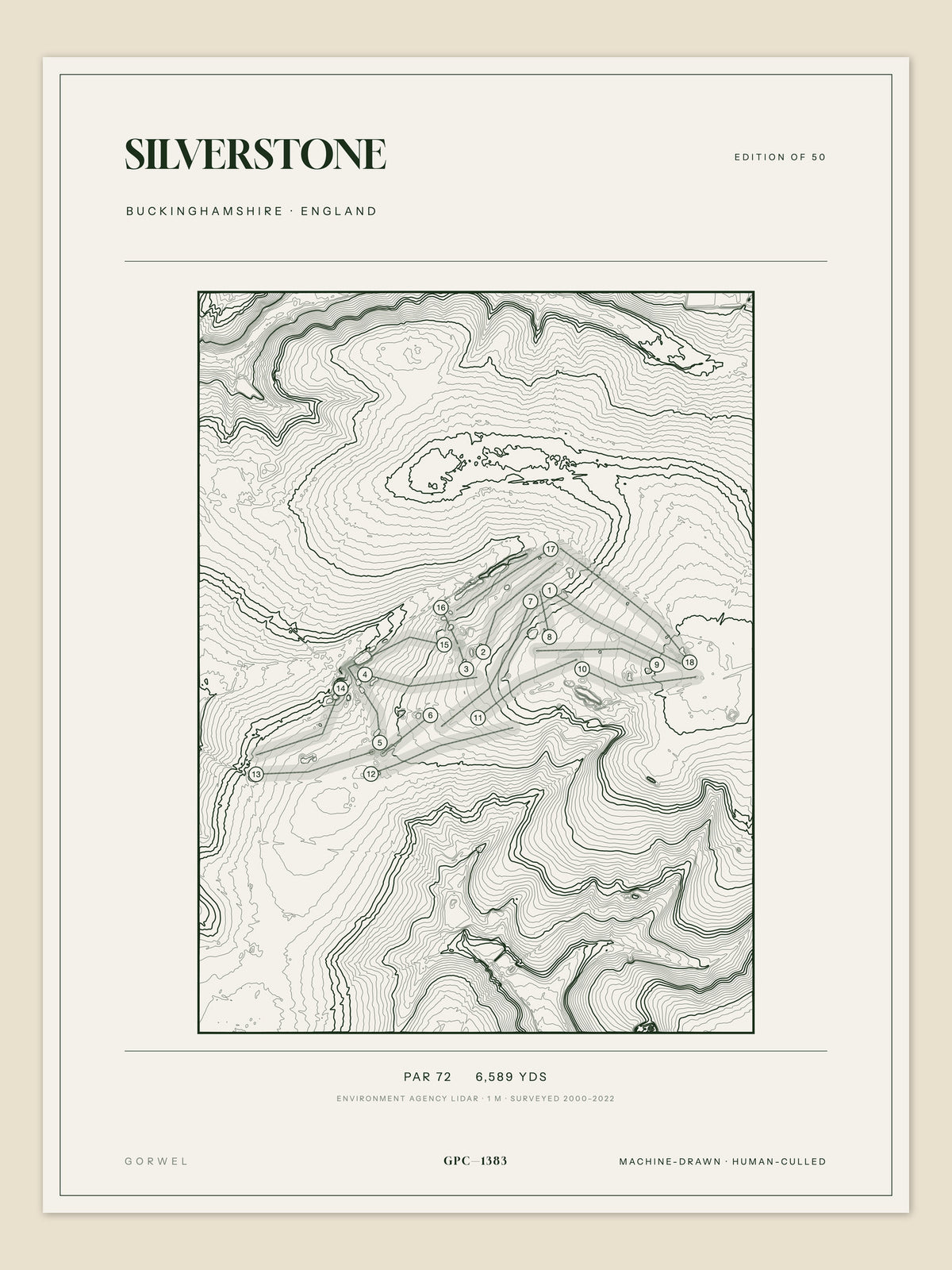 Silverstone, Buckinghamshire topographic golf course print