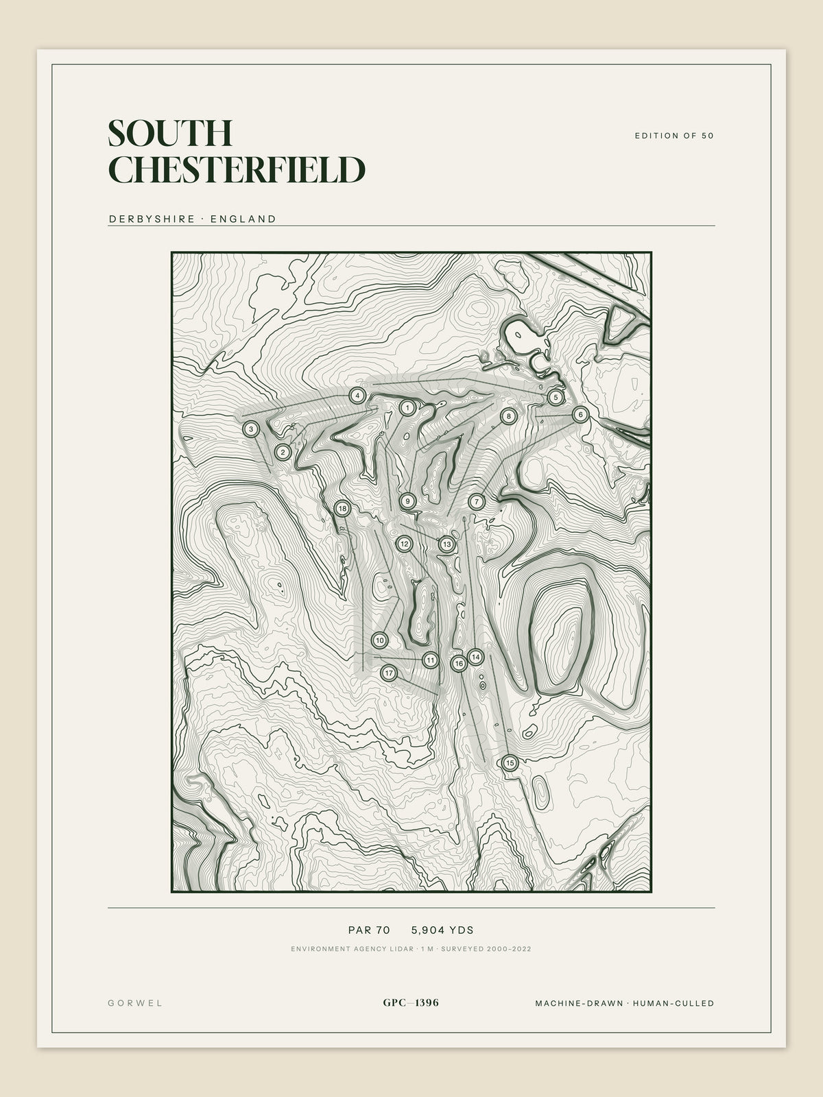 South Chesterfield topographic golf course print — unframed sheet — Gorwel Print Co