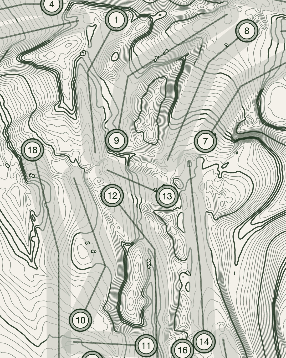 South Chesterfield topographic golf course print — contour detail — Gorwel Print Co