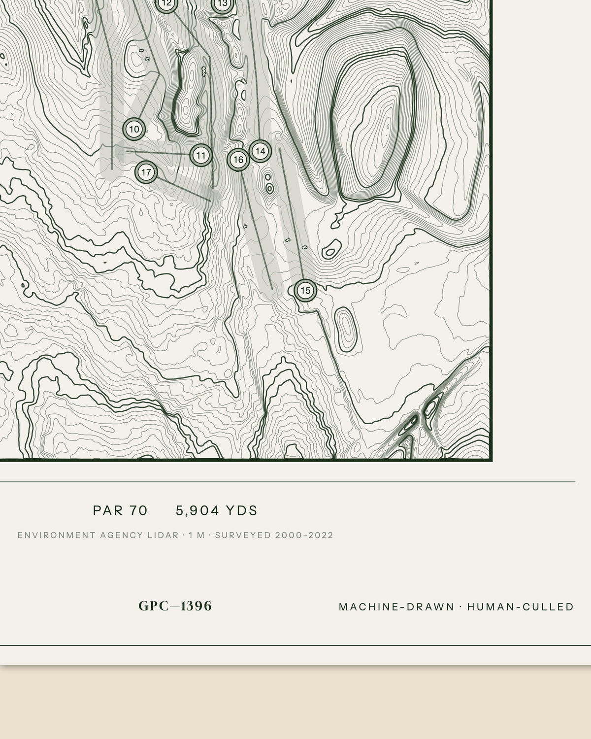 South Chesterfield topographic golf course print — data strip and edition mark — Gorwel Print Co