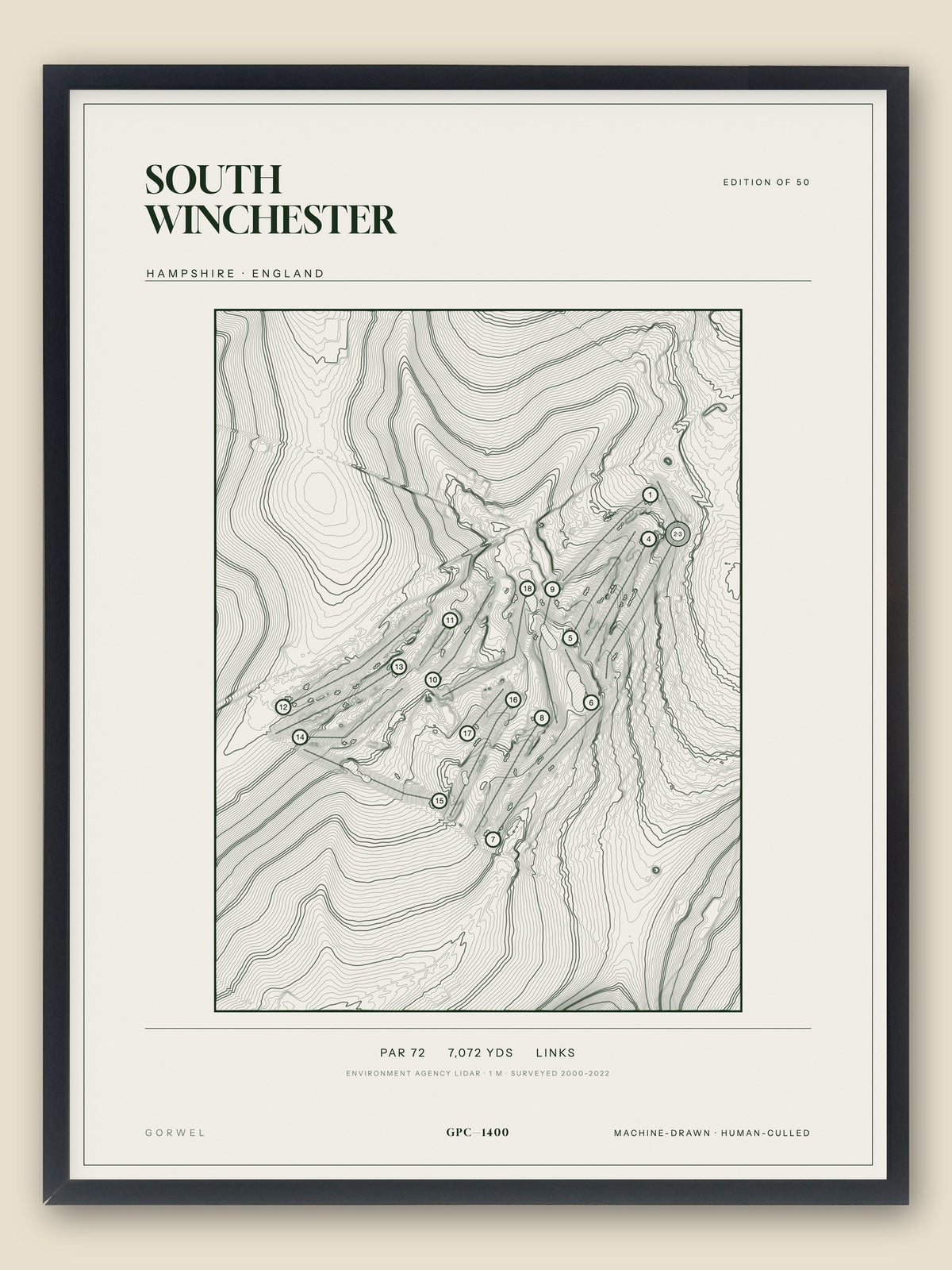 South Winchester, Hampshire topographic golf course print, framed — Gorwel Print Co
