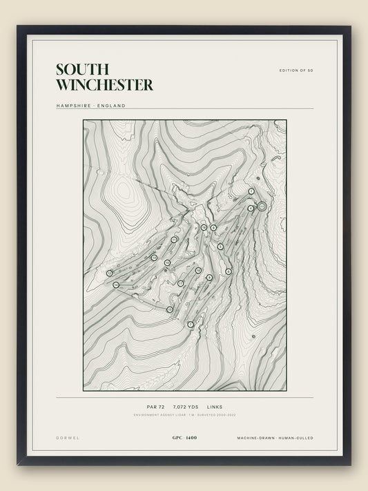 South Winchester, Hampshire topographic golf course print, framed — Gorwel Print Co