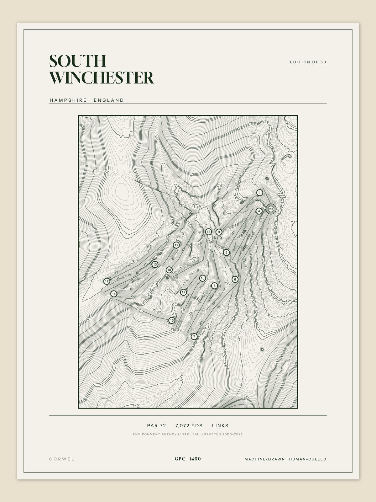 South Winchester, Hampshire topographic golf course print