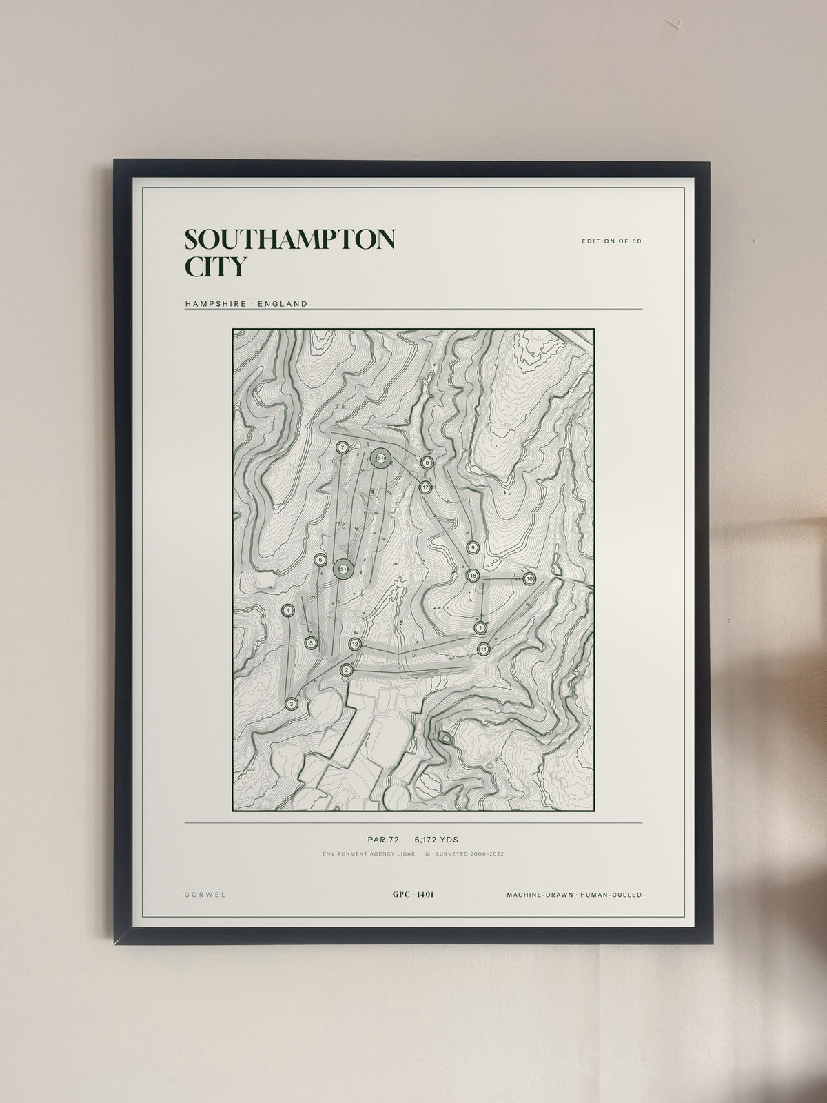 Southampton City, Hampshire print, framed, on a wall