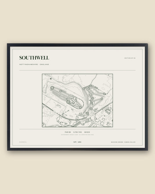 Southwell, Nottinghamshire topographic golf course print, framed — Gorwel Print Co