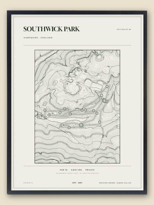 Southwick Park, Hampshire topographic golf course print, framed — Gorwel Print Co