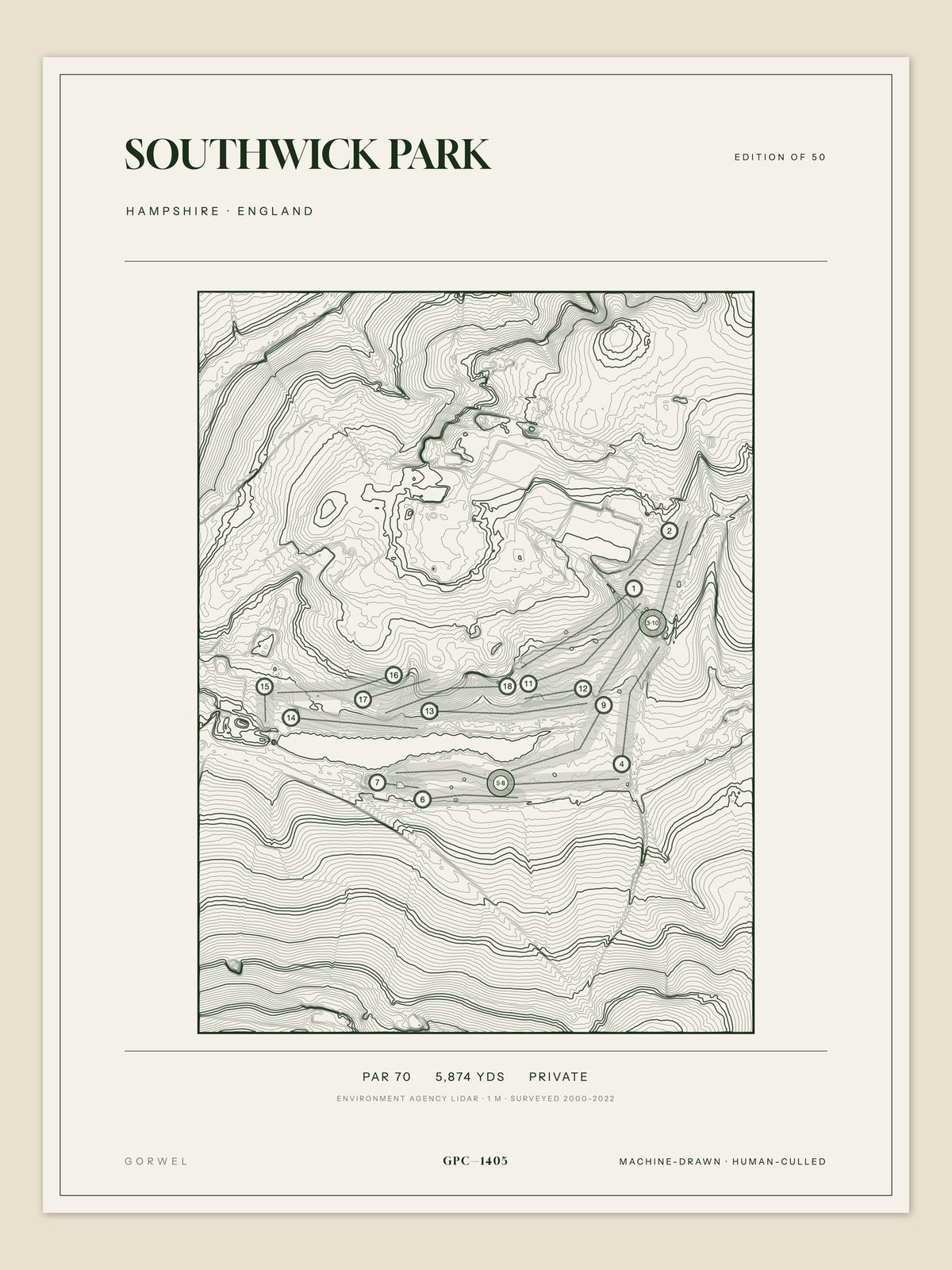 Southwick Park, Hampshire topographic golf course print