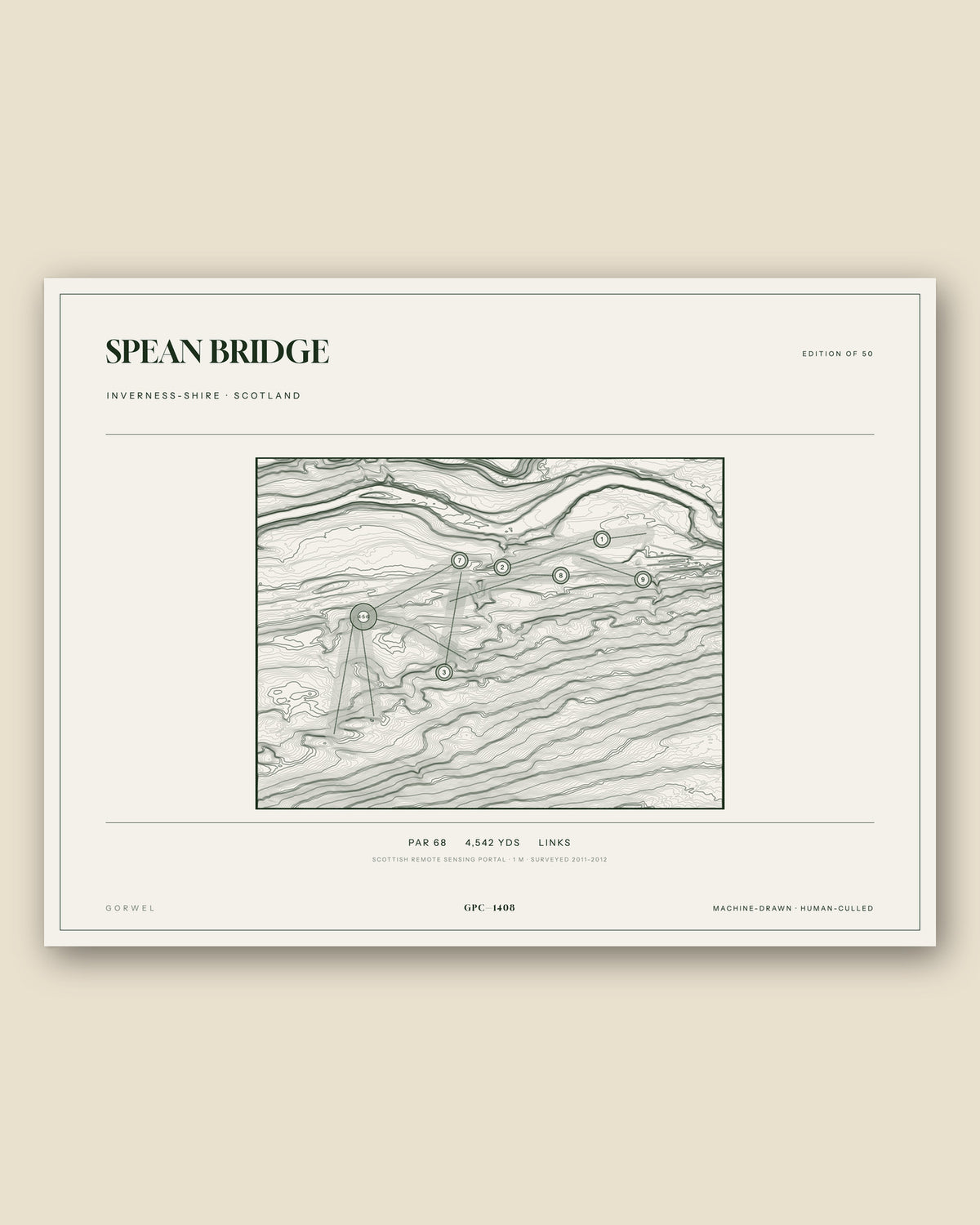 Spean Bridge, Inverness-shire topographic golf course print