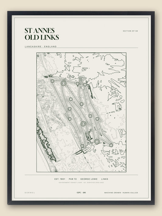 St Annes Old Links, Lancashire topographic golf course print, framed — Gorwel Print Co