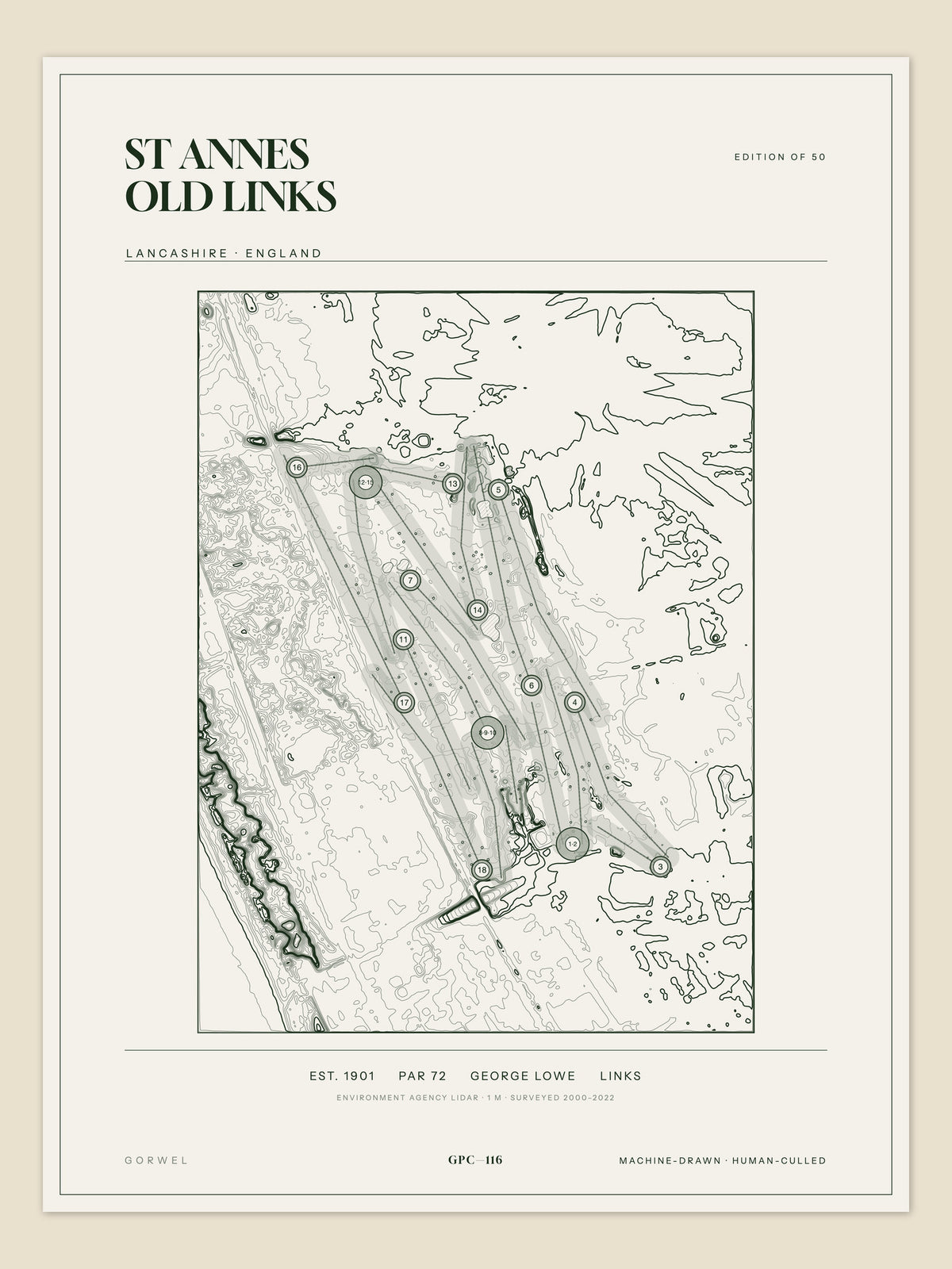 St Annes Old Links, Lancashire topographic golf course print