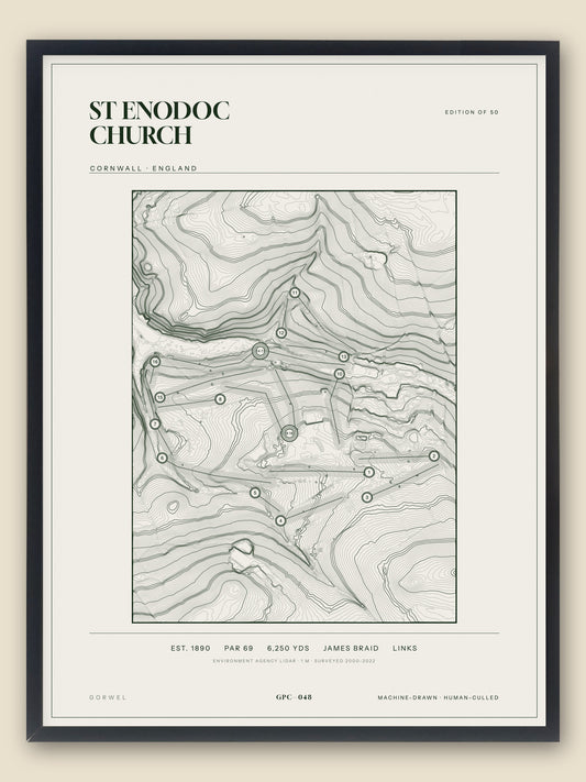 St Enodoc Church, Cornwall topographic golf course print, framed — Gorwel Print Co