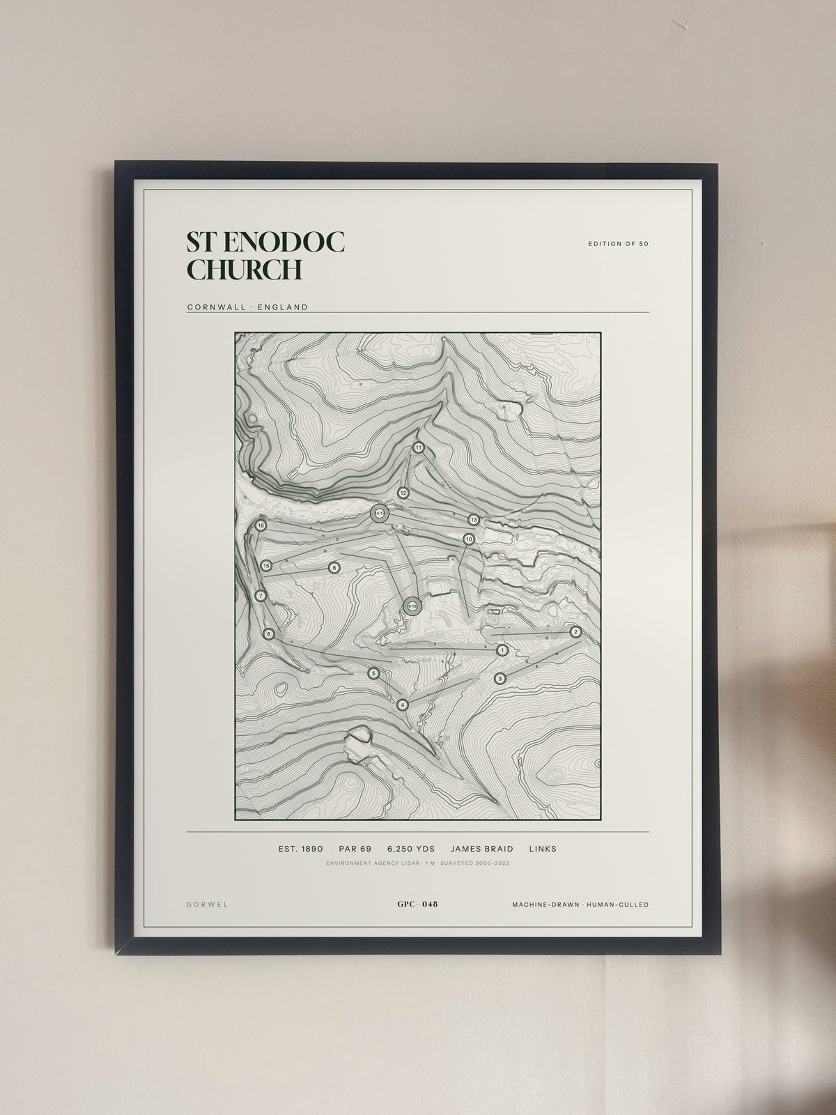 St Enodoc Church, Cornwall print, framed, on a wall