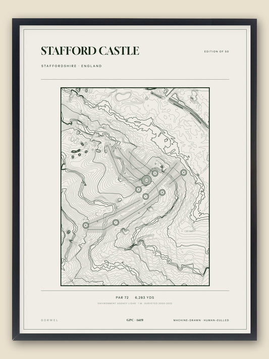 Stafford Castle, Staffordshire topographic golf course print, framed — Gorwel Print Co