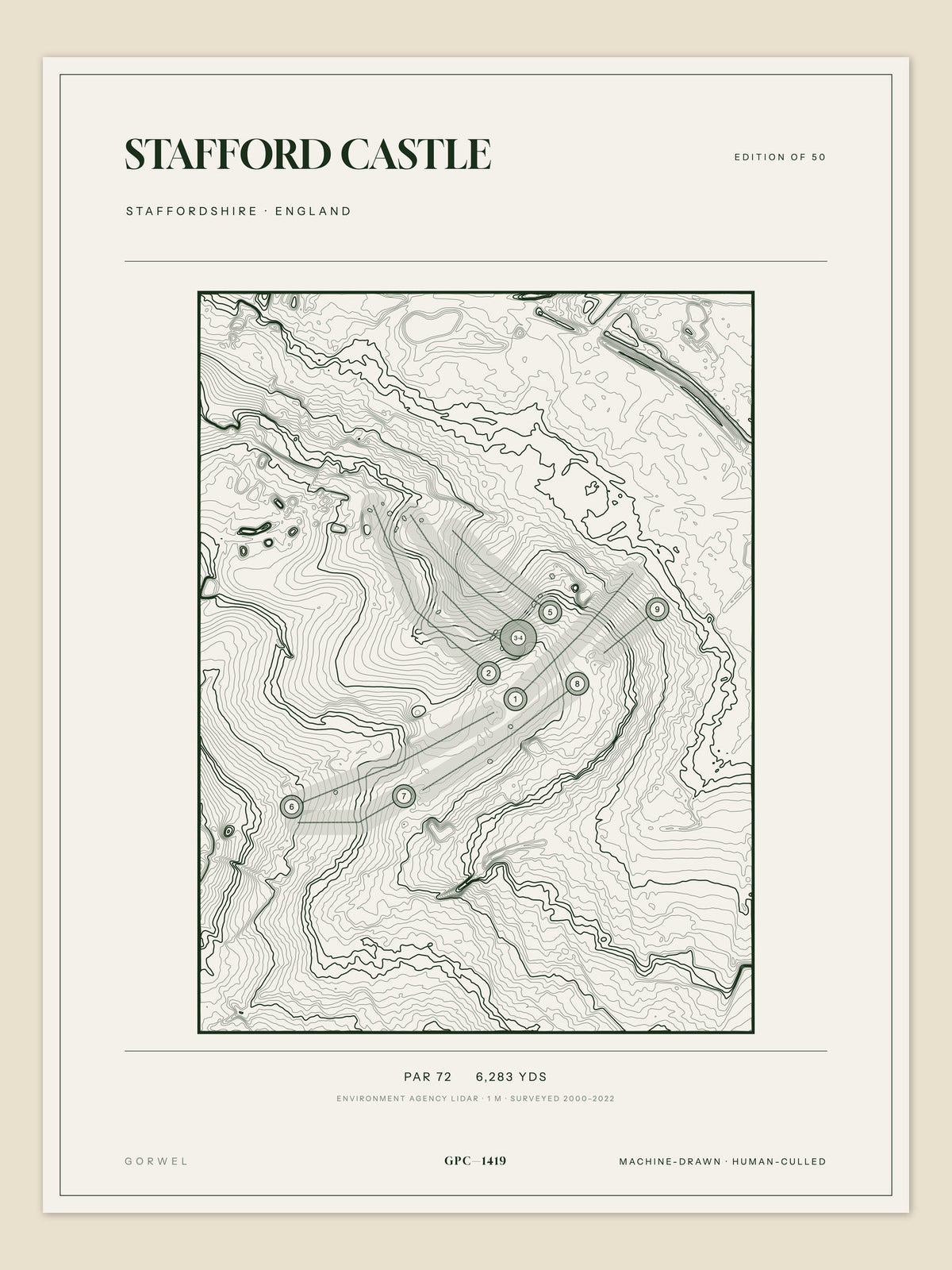 Stafford Castle, Staffordshire topographic golf course print