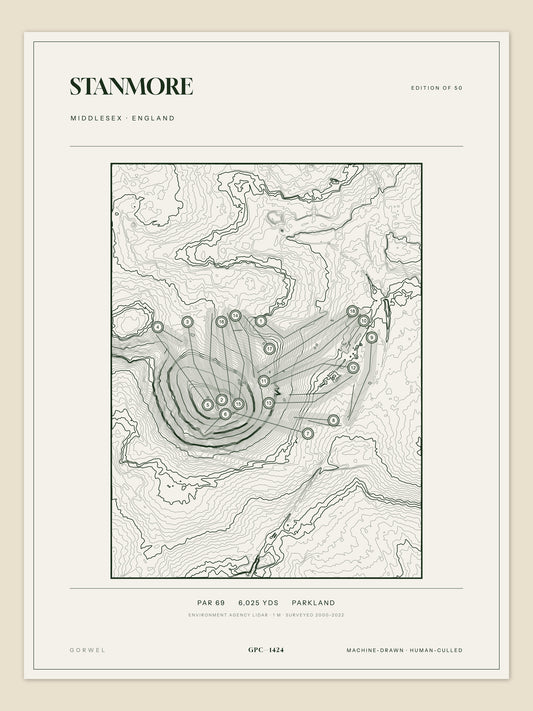 Stanmore, Middlesex topographic golf course print