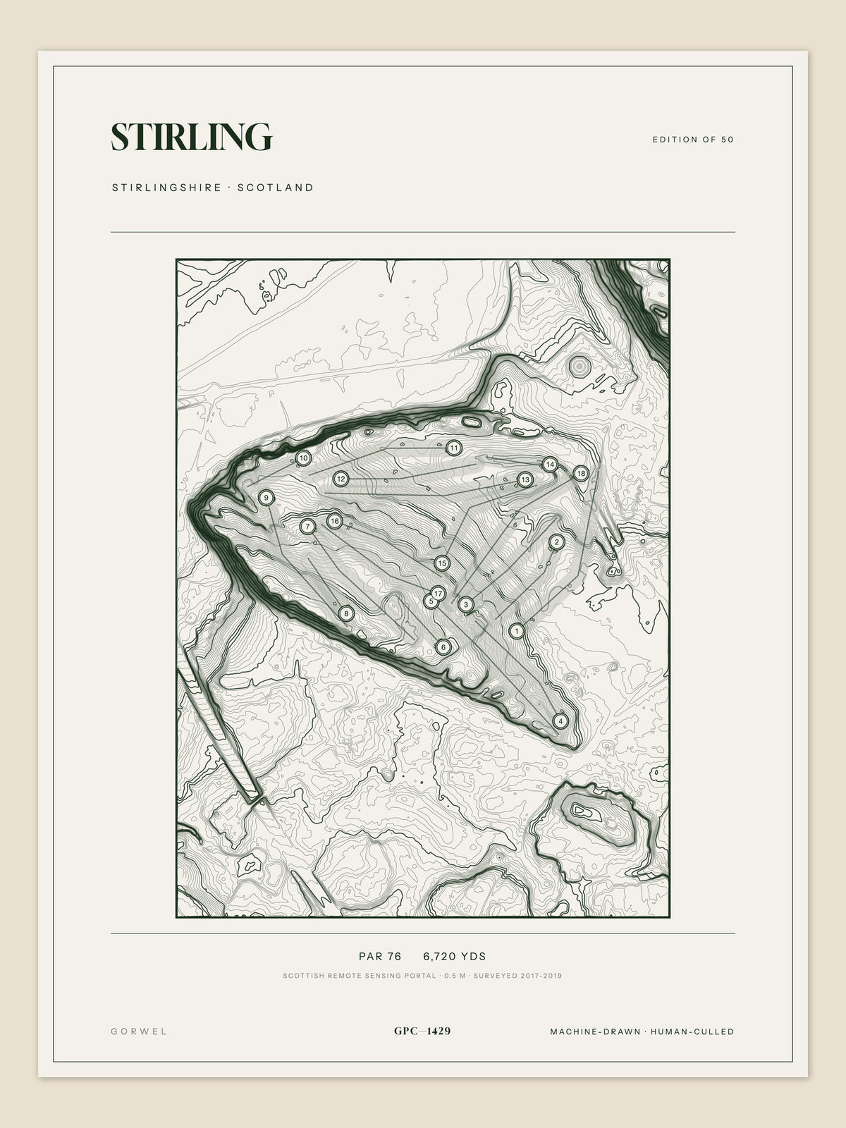 Stirling topographic golf course print — unframed sheet — Gorwel Print Co