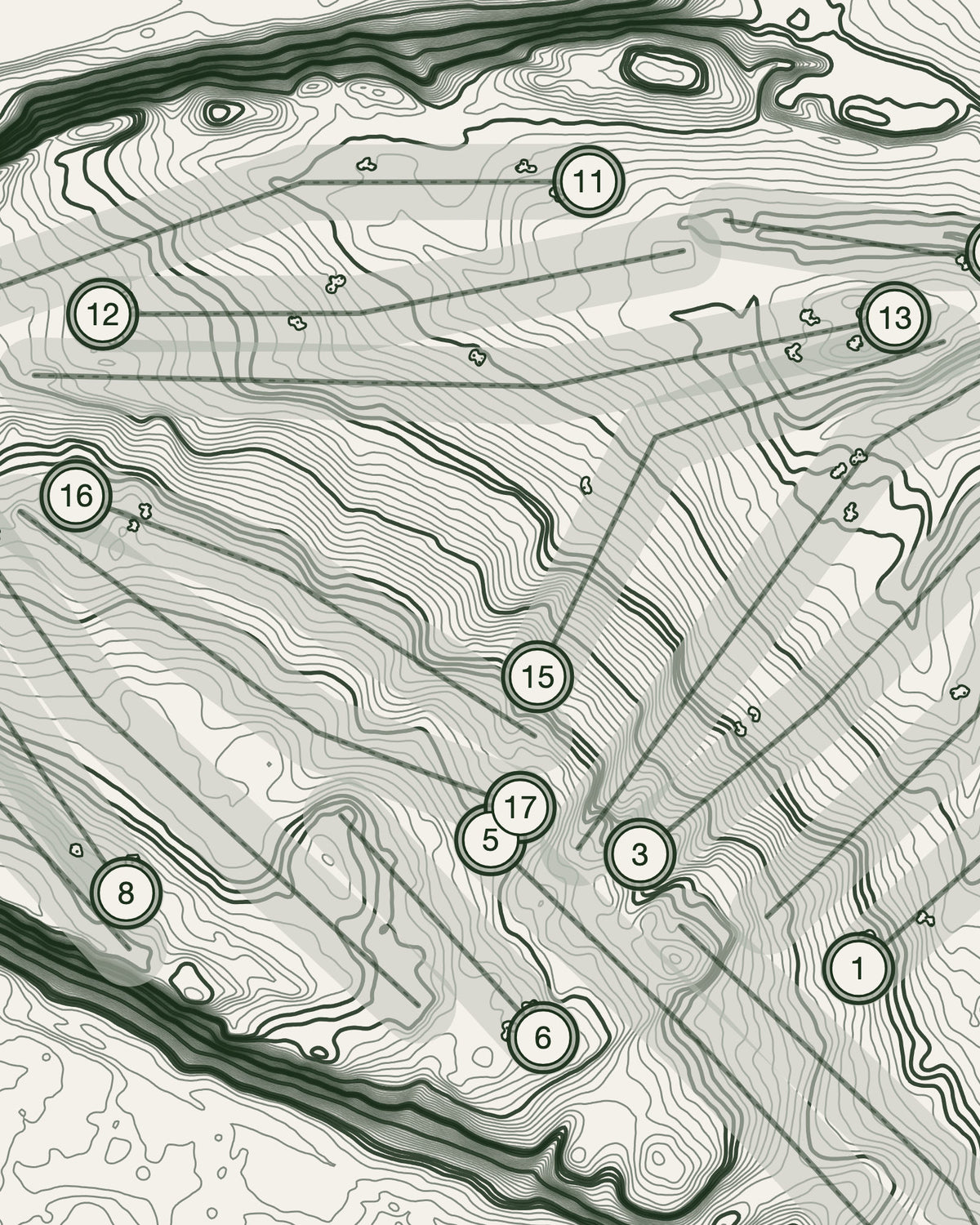 Stirling topographic golf course print — contour detail — Gorwel Print Co