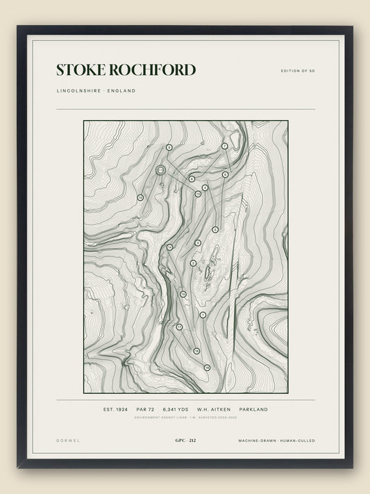 Stoke Rochford, Lincolnshire topographic golf course print, framed — Gorwel Print Co